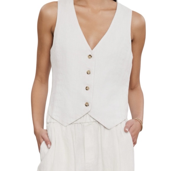 Women’s Generic linen 2 piece sets V Neck wide leg pants color cream Medium - Picture 3 of 9